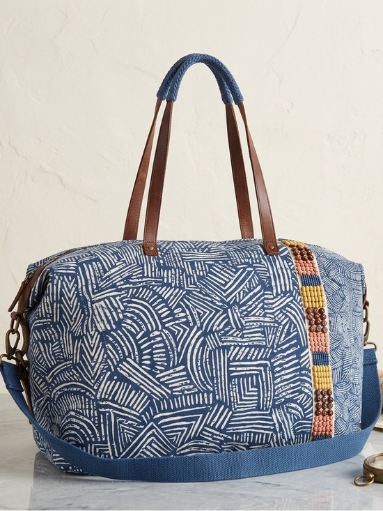 Anthropologie Handbags - Anthropologie Jasper & Jeera Teresa Weekender Blue & White Leather Trims Bag